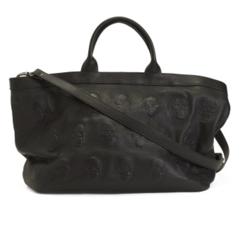 Black Leather IOPelle 3D skull tote